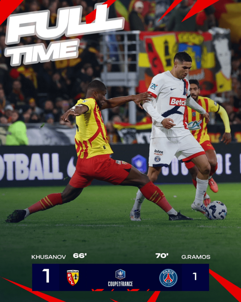 32ème de la coupe de France LENS 1 PSG 1 Tir au But PSG Vainqueur PSG 4-2 : Vitinha-G.Ramos-Dembélé- Barcola